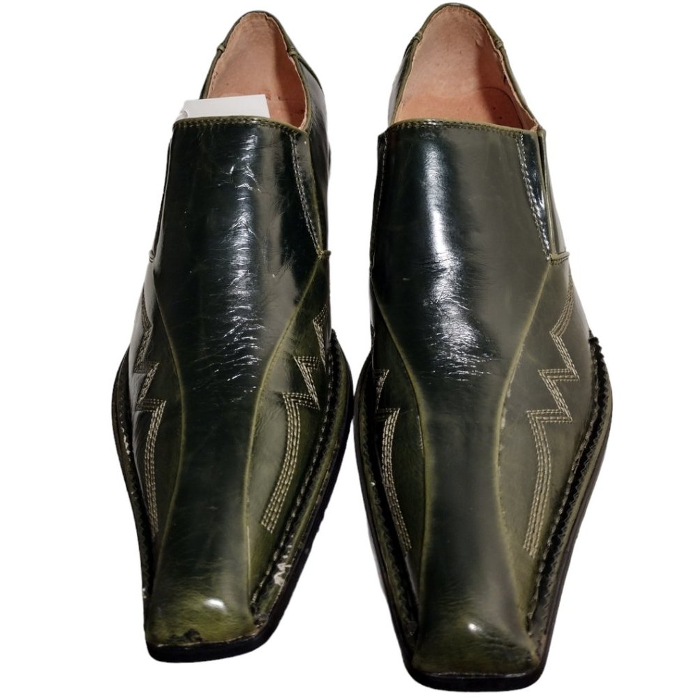 Bravo Men's Leather (Graham) Dress Slip-Ons, Green, 11, Brand New